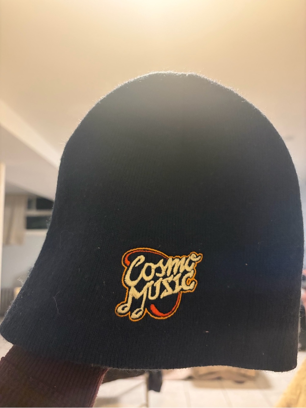 Black Beanie with 'Cosmic Music' Embroidered Patch